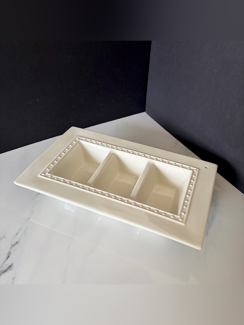 Pearl Dot Three Part Divided Server Relish Dish by Nora Fleming